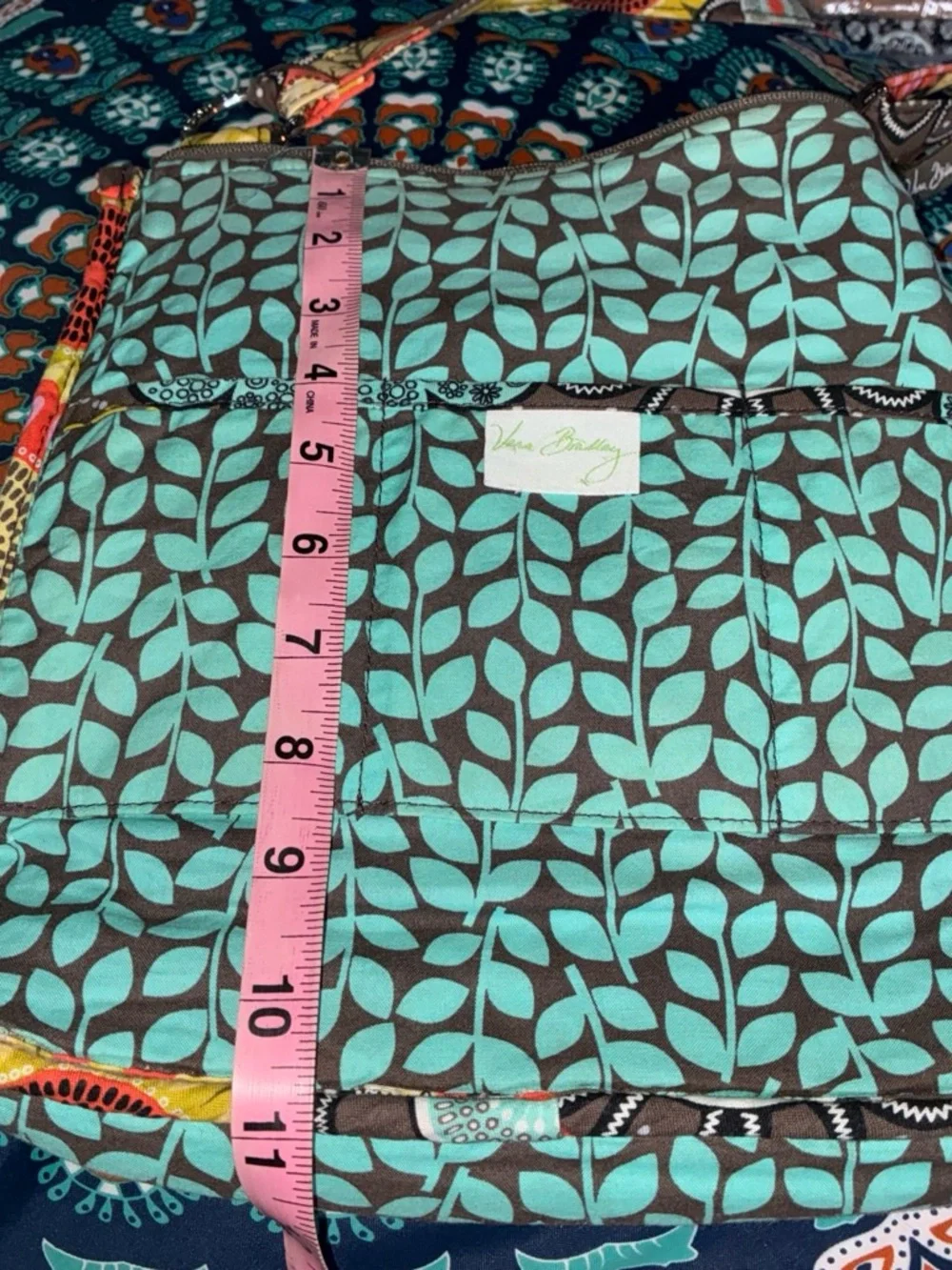 Vera Bradley Quilted Bag with Teal Floral Pattern on Brown